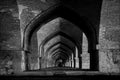 Iran, Isfahan Province, Esfahan, Khajoo Bridge, Khaju. Heritage of ancient Persia. Black and white image
