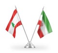 Iran and Lebanon table flags isolated on white 3D rendering