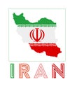 Iran Logo. Map of Iran with country name and flag.