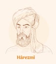 Iran 780-847 Muhammad ibn Musa al-Khwarizmi works in mathematics, astronomy, and geography hand drawing vector illustration