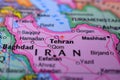 Iran on The Political Map Travel Concept Macro Close-Up View