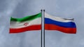 Iran and Russia flags, Blue sky and flag Iran vs flag Russia, Iran Russia flags, 3D work and 3D image Royalty Free Stock Photo