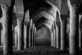 Iran, Shiraz - September 17, 2016: Ancient columns of the Vakil Mosque in Shiraz. Iran. Black and white image