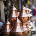 Iran Stack Of Copper Kettles Outside Store