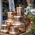 Iran Stack Of Copper Kettles Outside Store