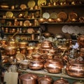 iran store filled with copper pots and pans Royalty Free Stock Photo