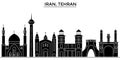 Iran, Tehran architecture vector city skyline, travel cityscape with landmarks, buildings, isolated sights on background