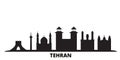 Iran, Tehran city skyline isolated vector illustration. Iran, Tehran travel black cityscape