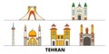 Iran, Tehran flat landmarks vector illustration. Iran, Tehran line city with famous travel sights, skyline, design.