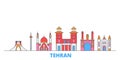 Iran, Tehran line cityscape, flat vector. Travel city landmark, oultine illustration, line world icons