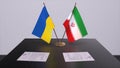 Iran and Ukraine flags on politics meeting 3D illustration