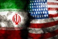 Iran and USA flag on smoke background, USA and Iran Crisis war Royalty Free Stock Photo