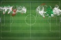 Iran vs Lebanon Soccer Match, national colors, national flags, soccer field, football game, Copy space