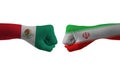 Iran VS Mexico hand flag Man hands patterned football world cup Royalty Free Stock Photo