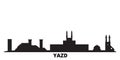 Iran, Yazd city skyline isolated vector illustration. Iran, Yazd travel black cityscape