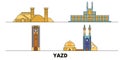 Iran, Yazd flat landmarks vector illustration. Iran, Yazd line city with famous travel sights, skyline, design.