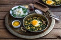 Iranian breakfast made with eggs, bean and dill Royalty Free Stock Photo