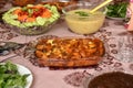 Iranian chicken Barbecue with onion and chilly in the park