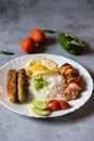 Iranian dish chelo kebab made of lamb kebabs.