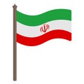 Iranian flag. Color vector illustration. The fabric is decorated with the state emblem of the Islamic Republic of Iran.