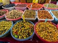 Iranian local pickle variety, sales and presentation in the market Royalty Free Stock Photo