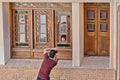 Iranian man with a daughter in Tabatabaei historical house, Kashan, Iran. Royalty Free Stock Photo