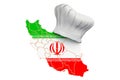 Iranian national cuisine concept. Chef hat with map of Iran. 3D rendering