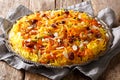 Iranian wedding pilaf Javaher Polow or jeweled rice close-up on a plate. horizontal Royalty Free Stock Photo
