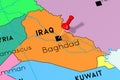Iraq, Baghdad - capital city, pinned on political map