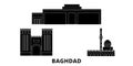 Iraq, Baghdad City flat travel skyline set. Iraq, Baghdad City black city vector illustration, symbol, travel sights Royalty Free Stock Photo