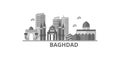 Iraq, Baghdad city skyline isolated vector illustration, icons