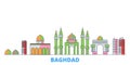 Iraq, Baghdad line cityscape, flat vector. Travel city landmark, oultine illustration, line world icons