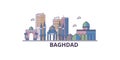 Iraq, Baghdad tourism landmarks, vector city travel illustration