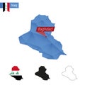 Iraq blue Low Poly map with capital Baghdad