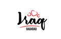 Iraq country with red love heart and its capital Baghdad creative typography logo design