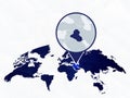 Iraq detailed map highlighted on blue rounded World Map