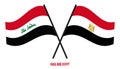 Iraq and Egypt Flags Crossed And Waving Flat Style. Official Proportion. Correct Colors