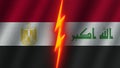 Iraq and Egypt Flags Together, Fabric Texture, Thunder Icon, 3D Illustration