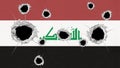 Iraq flag with bullet holes war conceptual