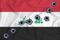 Iraq flag Close-up shot on waving background texture with bullet holes. The concept of design solutions. 3d rendering Royalty Free Stock Photo