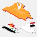 Iraq flag on map element with 3D isometric shape isolated on background, Royalty Free Stock Photo