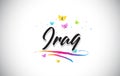 Iraq Handwritten Vector Word Text with Butterflies and Colorful Swoosh