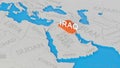 Iraq highlighted on a white simplified 3D world map. Digital 3D render