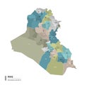 Iraq higt detailed map with subdivisions. Administrative map of Iraq with districts and cities name, colored by states and