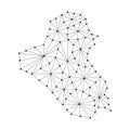 Iraq map of polygonal mosaic lines network, rays, dots illustration.