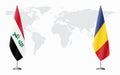 Iraq and Romania flags for official meeting