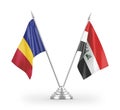 Iraq and Romania table flags isolated on white 3D rendering