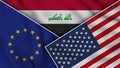 Iraq United States of America European Union Flags Together Fabric Texture Illustration