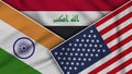 Iraq United States of America India Flags Together Fabric Texture Illustration