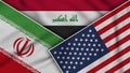 Iraq United States of America Iran Flags Together Fabric Texture Illustration